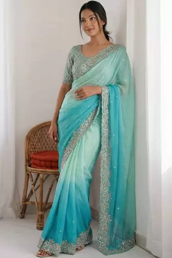 multicolor ombre zari tissue heavy work saree