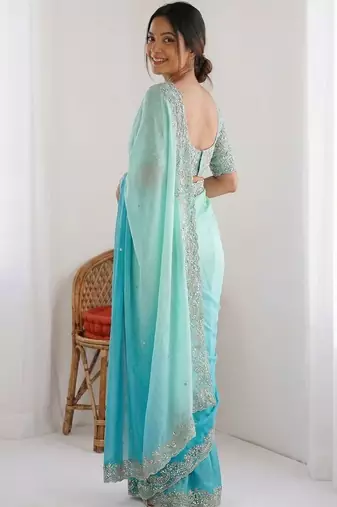 multicolor ombre zari tissue heavy work saree