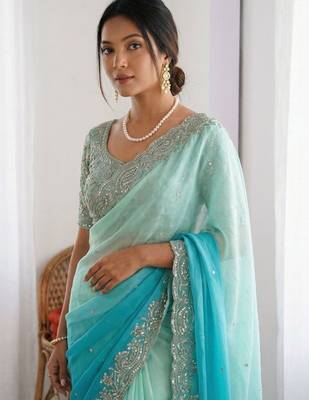 multicolor ombre zari tissue heavy work saree 5