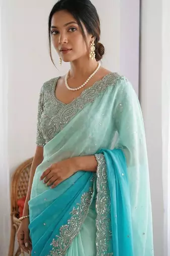 multicolor ombre zari tissue heavy work saree