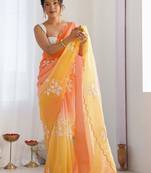 Multicolor floral embroidered poly chiffon saree