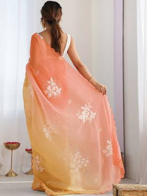 Multicolor floral embroidered poly chiffon saree 2