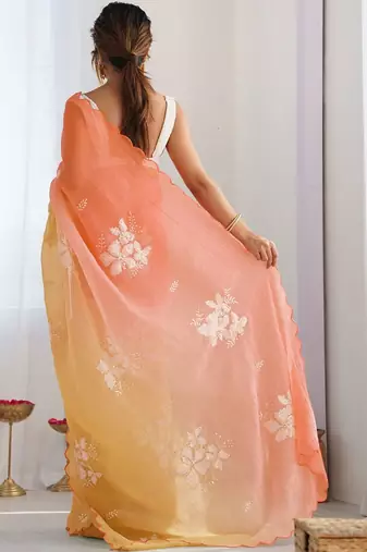 Multicolor floral embroidered poly chiffon saree