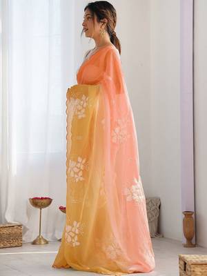 Multicolor floral embroidered poly chiffon saree 3