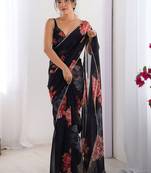 Black floral pure chiffon designer saree