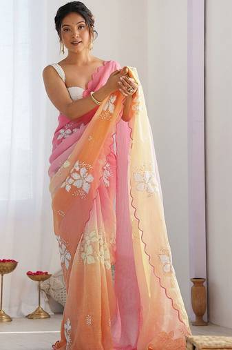 multicolor embellished embroidered poly chiffon saree