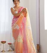 multicolor embellished embroidered poly chiffon saree