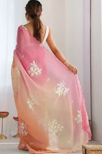 multicolor embellished embroidered poly chiffon saree