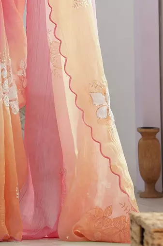 multicolor embellished embroidered poly chiffon saree