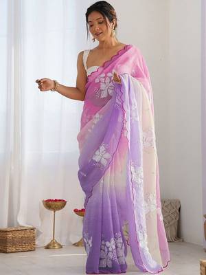 Multicolor floral sequinned poly chiffon designer saree 1