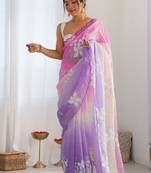 Multicolor floral sequinned poly chiffon designer saree