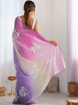 Multicolor floral sequinned poly chiffon designer saree 2