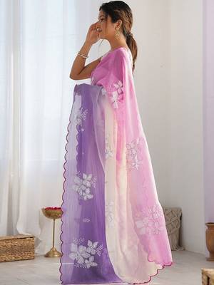 Multicolor floral sequinned poly chiffon designer saree 3