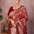 Maroon ethnic motifs woven design zari heavy work saree
