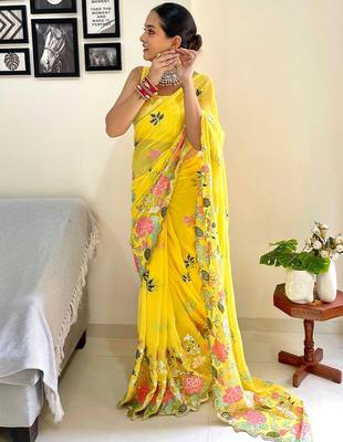 yellow floral embroidered saree 3