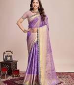 Purple ethnic motifs woven design sequinned kanjeevaram saree