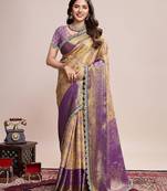 Beige ethnic motifs woven design sequinned kanjeevaram saree
