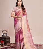 Pink ethnic motifs woven design sequinned kanjeevaram saree