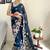 Teal floral embroidered saree