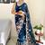 Teal floral embroidered saree