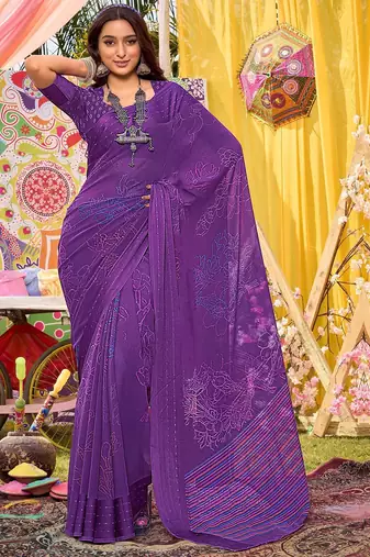 Purple floral printed saree
