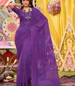 Purple floral printed saree