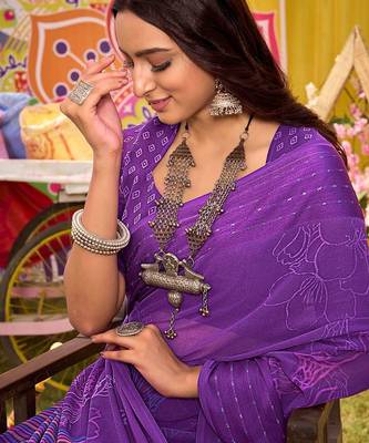 Purple floral printed saree 2