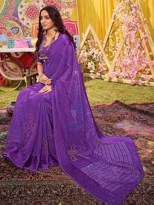 Purple floral printed saree 3