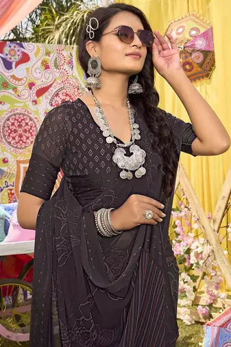 Brown floral sequinned saree