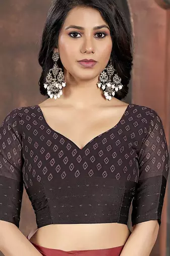 Brown floral sequinned saree
