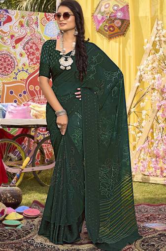 green floral printed sequinned  saree