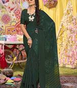 green floral printed sequinned  saree
