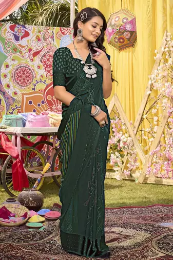 green floral printed sequinned  saree