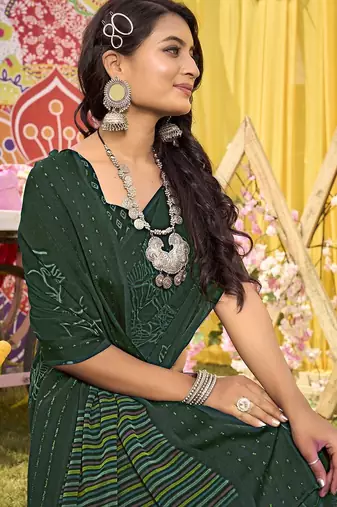 green floral printed sequinned  saree