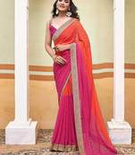 orange polka dot printed gotta patti pure georgette woven design ikat saree