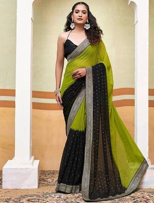 olive polka dot gotta patti pure georgette ikat saree 1