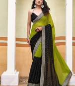 olive polka dot gotta patti pure georgette ikat saree