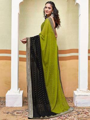 olive polka dot gotta patti pure georgette ikat saree 3