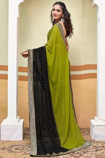 olive polka dot gotta patti pure georgette ikat saree