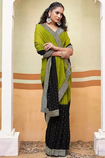 olive polka dot gotta patti pure georgette ikat saree