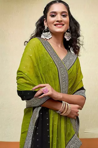 olive polka dot gotta patti pure georgette ikat saree