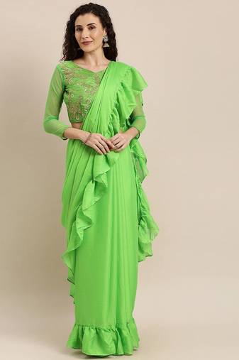 green sequinned  saree