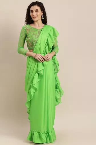 green sequinned  saree