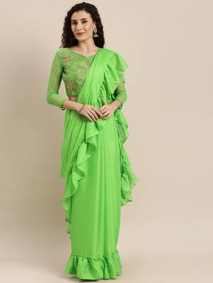green sequinned  saree 2