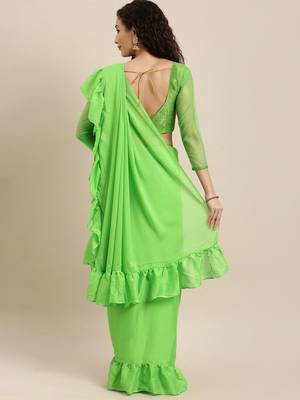 green sequinned  saree 3