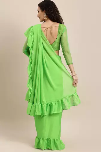 green sequinned  saree