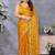 Yellow abstract printed embroidered saree with blouse piece