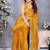 Yellow abstract printed embroidered saree with blouse piece