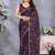 purple floral printed embroidered border satin saree with matching blouse