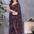 purple floral printed embroidered border satin saree with matching blouse
